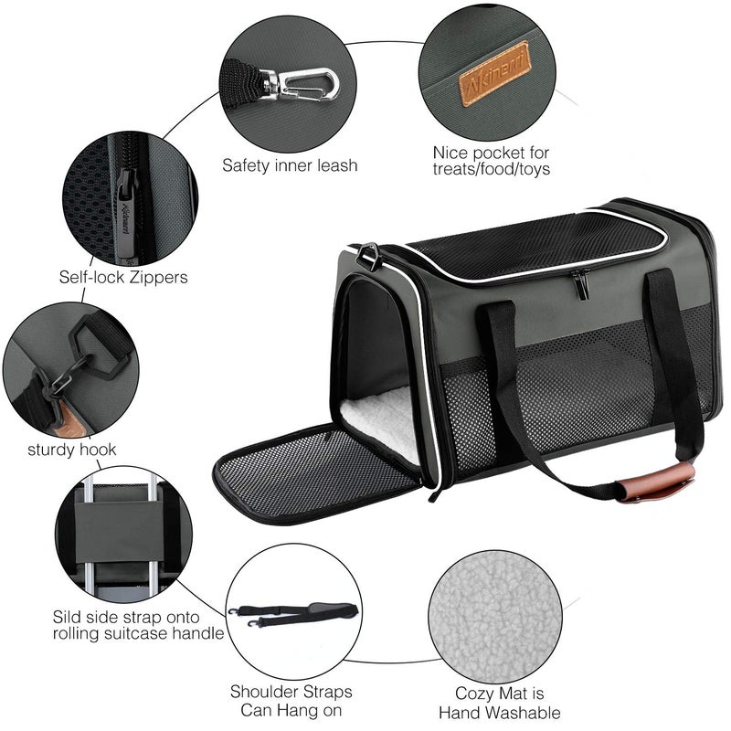 Akinerri Cat Carrier - Portable Foldable Dog Pet Carrier, Soft-Sided Pet Bag up to 15 Lbs, Airline Approved Travel Puppy Carrier - Image 4